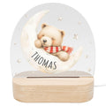 Nachtlicht Baby Kinder personalisiert Geschenk zur Geburt Babyzimmer Deko Bär Kinderzimmer Nachtlampe Inkl. Holzfuß & Netzteil