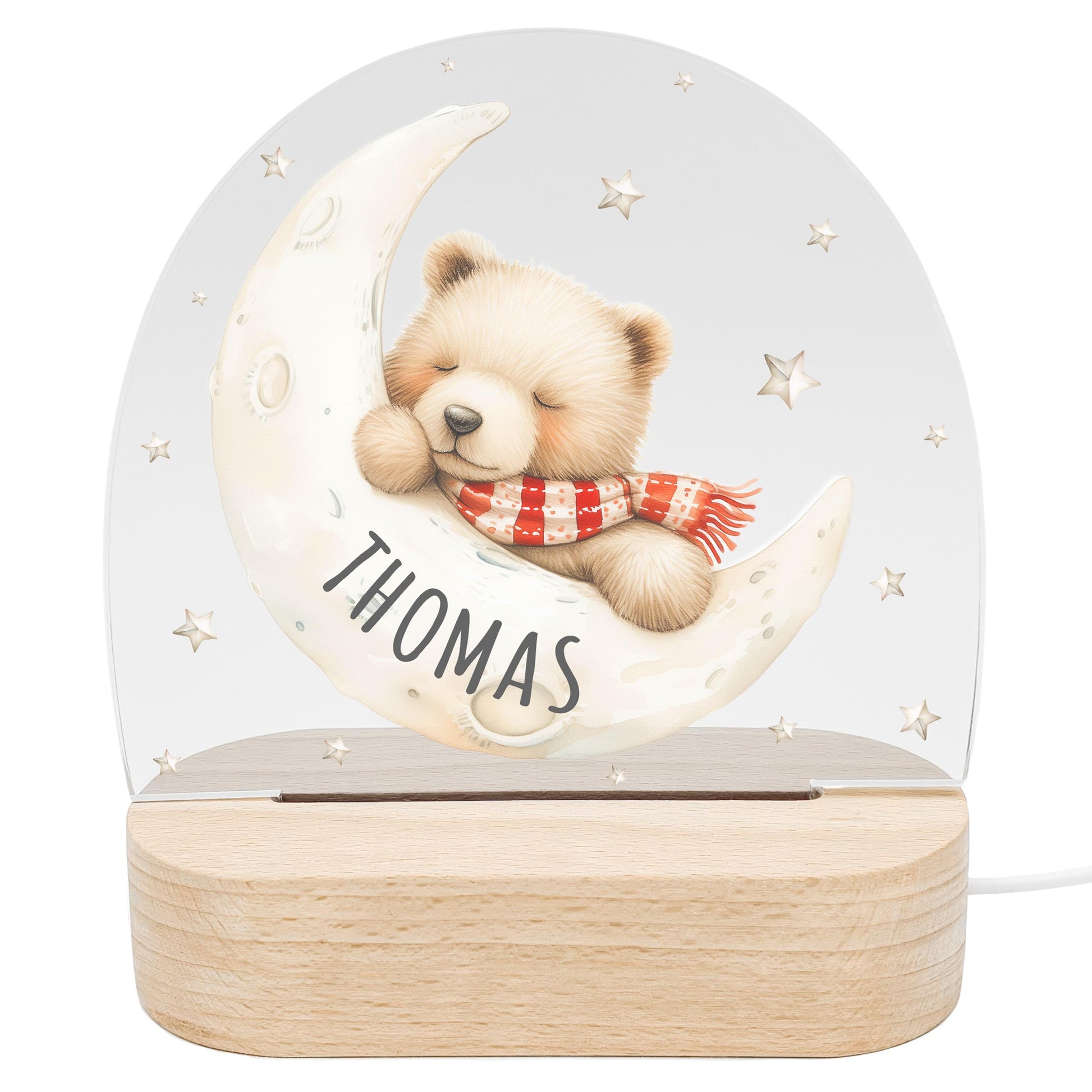 Nachtlicht Baby Kinder personalisiert Geschenk zur Geburt Babyzimmer Deko Bär Kinderzimmer Nachtlampe Inkl. Holzfuß & Netzteil