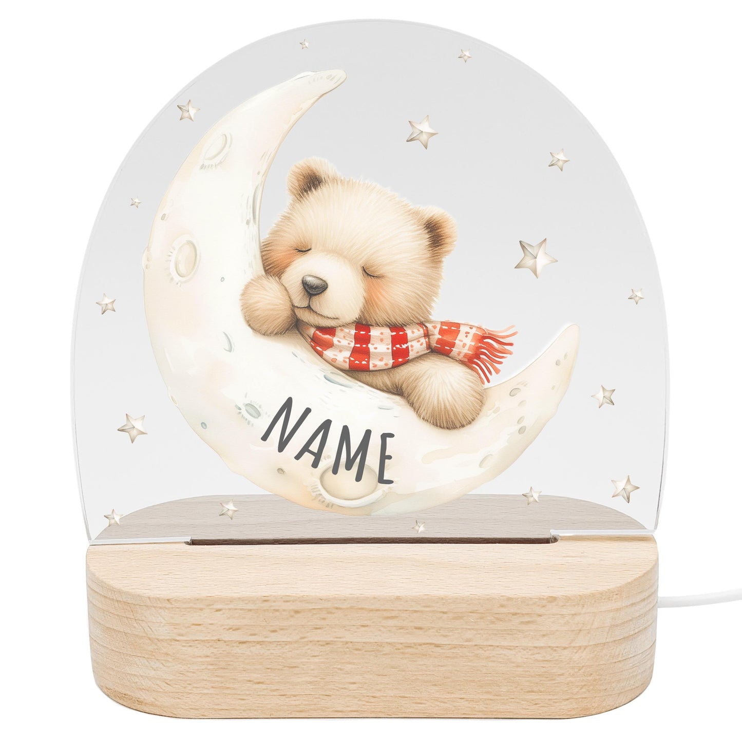 Nachtlicht Baby Kinder personalisiert Geschenk zur Geburt Babyzimmer Deko Bär Kinderzimmer Nachtlampe Inkl. Holzfuß & Netzteil
