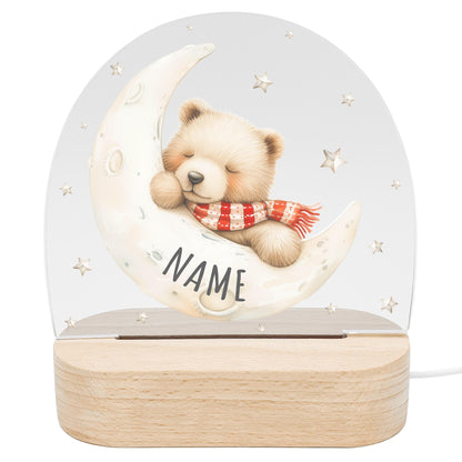 Nachtlicht Baby Kinder personalisiert Geschenk zur Geburt Babyzimmer Deko Bär Kinderzimmer Nachtlampe Inkl. Holzfuß & Netzteil