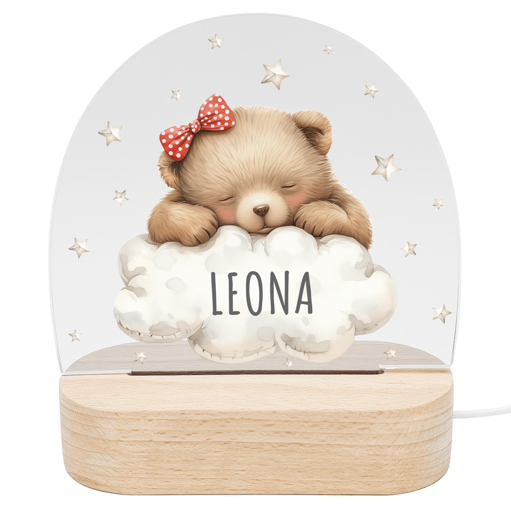 Nachtlicht Baby Kinder personalisiert Geschenk zur Geburt Babyzimmer Deko Bär Kinderzimmer Nachtlampe Inkl. Holzfuß & Netzteil
