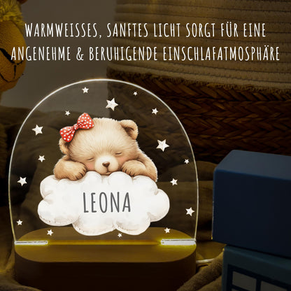 Nachtlicht Baby Kinder personalisiert Geschenk zur Geburt Babyzimmer Deko Bär Kinderzimmer Nachtlampe Inkl. Holzfuß & Netzteil