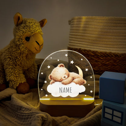 Nachtlicht Baby Kinder personalisiert Geschenk zur Geburt Babyzimmer Deko Bär Kinderzimmer Nachtlampe Inkl. Holzfuß & Netzteil