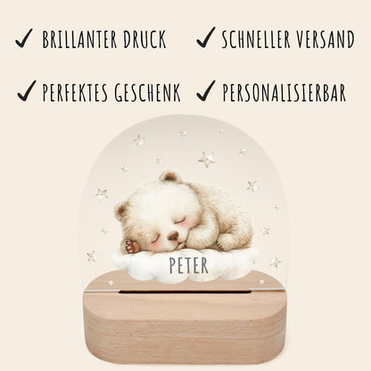 Nachtlicht Baby Kinder personalisiert Geschenk zur Geburt Babyzimmer Deko Bär Kinderzimmer Nachtlampe Inkl. Holzfuß & Netzteil