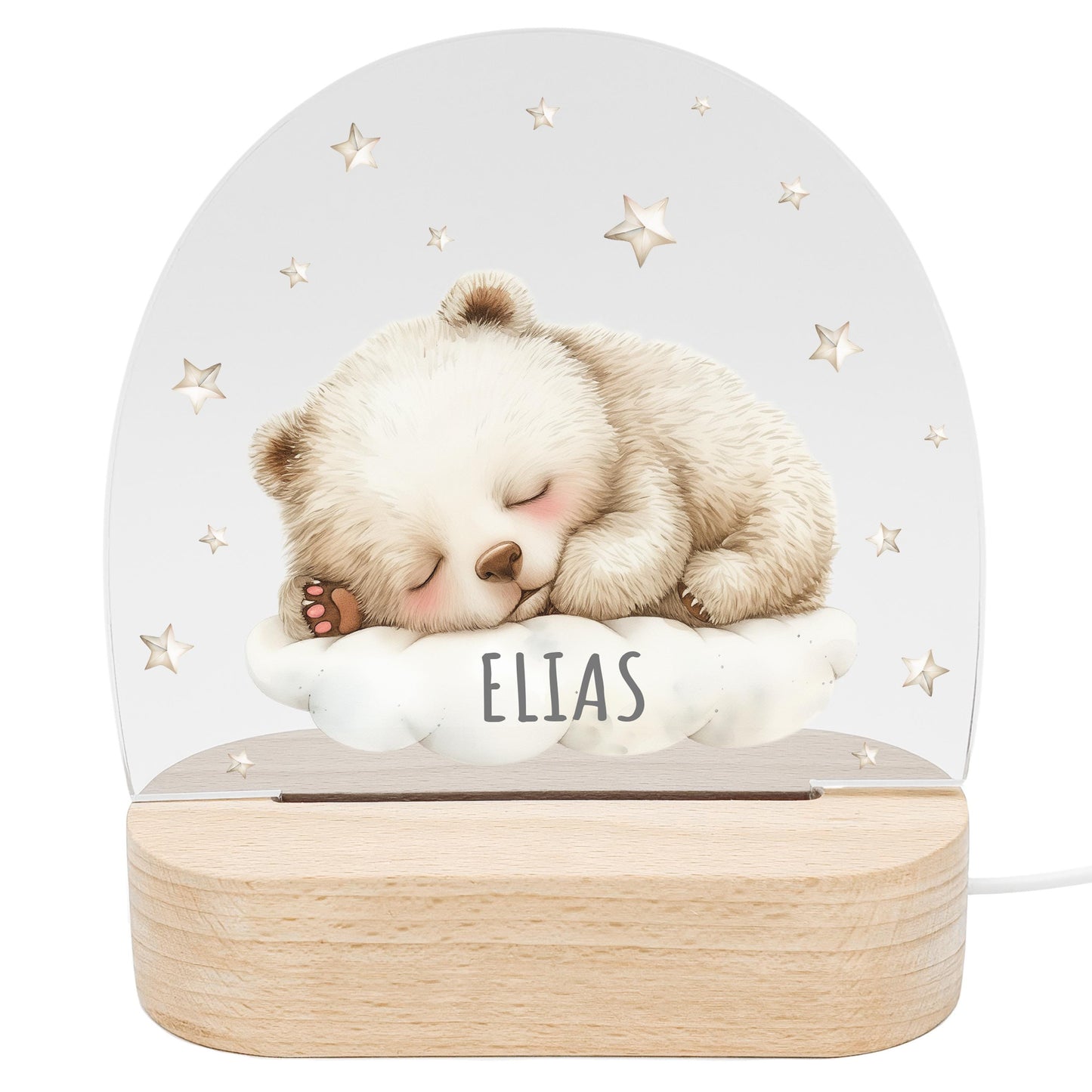 Nachtlicht Baby Kinder personalisiert Geschenk zur Geburt Babyzimmer Deko Bär Kinderzimmer Nachtlampe Inkl. Holzfuß & Netzteil