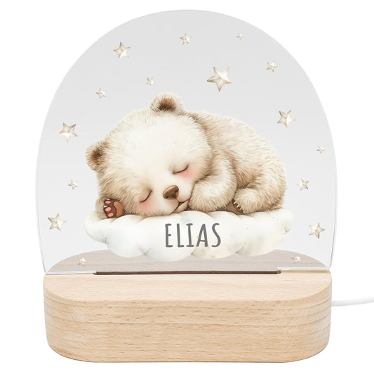 Nachtlicht Baby Kinder personalisiert Geschenk zur Geburt Babyzimmer Deko Bär Kinderzimmer Nachtlampe Inkl. Holzfuß & Netzteil