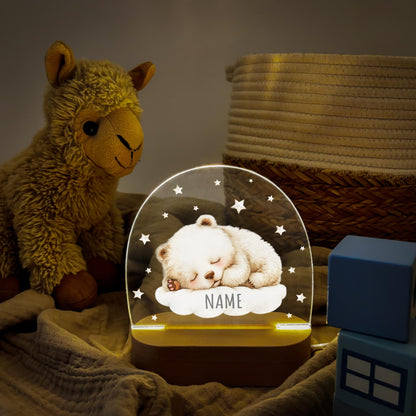 Nachtlicht Baby Kinder personalisiert Geschenk zur Geburt Babyzimmer Deko Bär Kinderzimmer Nachtlampe Inkl. Holzfuß & Netzteil