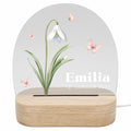 Geburtsgeschenk Mädchen Nachtlicht Baby personalisiert Monatsblume Geschenk zur Geburt Nachtlampe inkl. Holzfuß & Netzteil | Januar