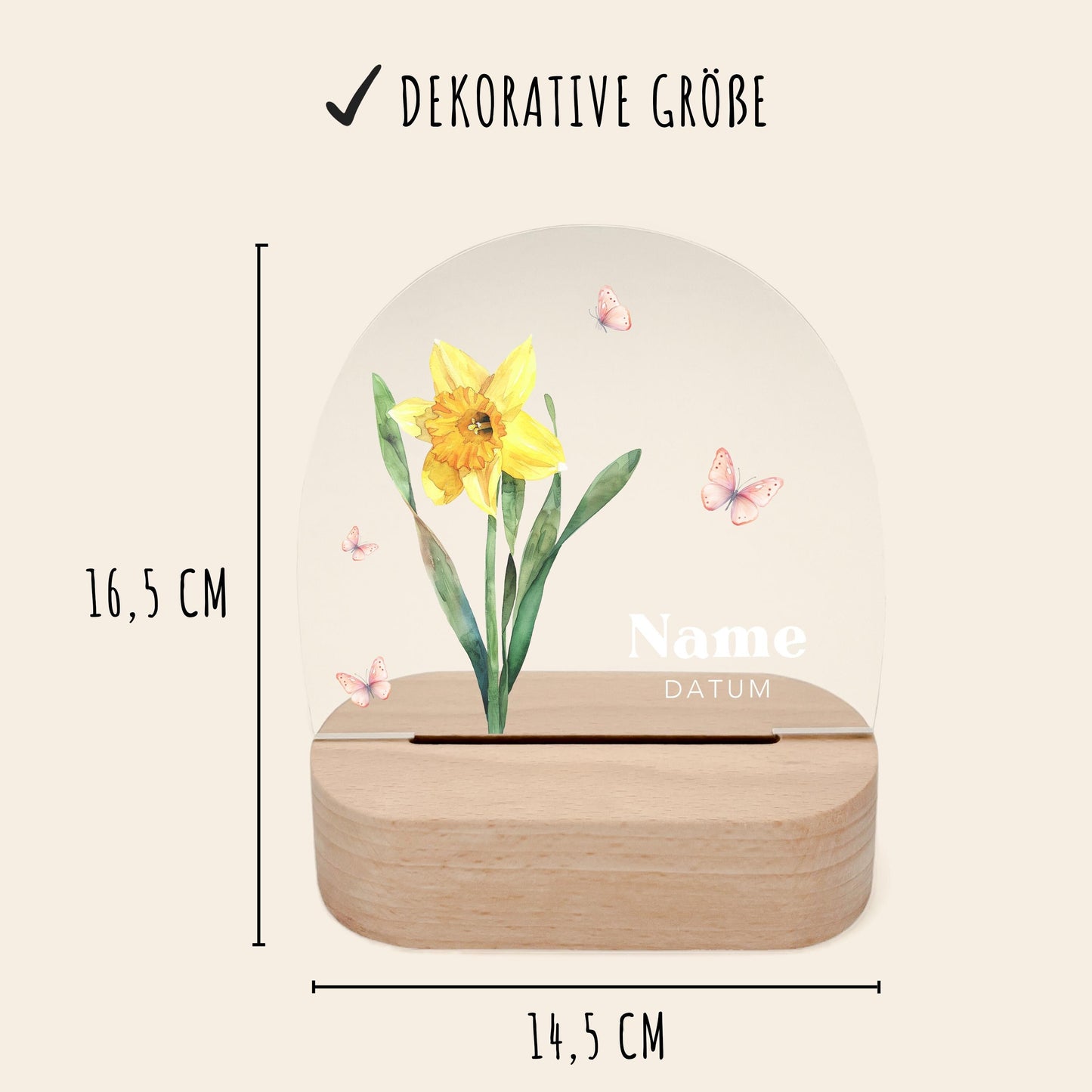 Geburtsgeschenk Mädchen Nachtlicht Baby personalisiert Monatsblume Geschenk zur Geburt Nachtlampe inkl. Holzfuß & Netzteil | März