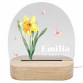Geburtsgeschenk Mädchen Nachtlicht Baby personalisiert Monatsblume Geschenk zur Geburt Nachtlampe inkl. Holzfuß & Netzteil | März