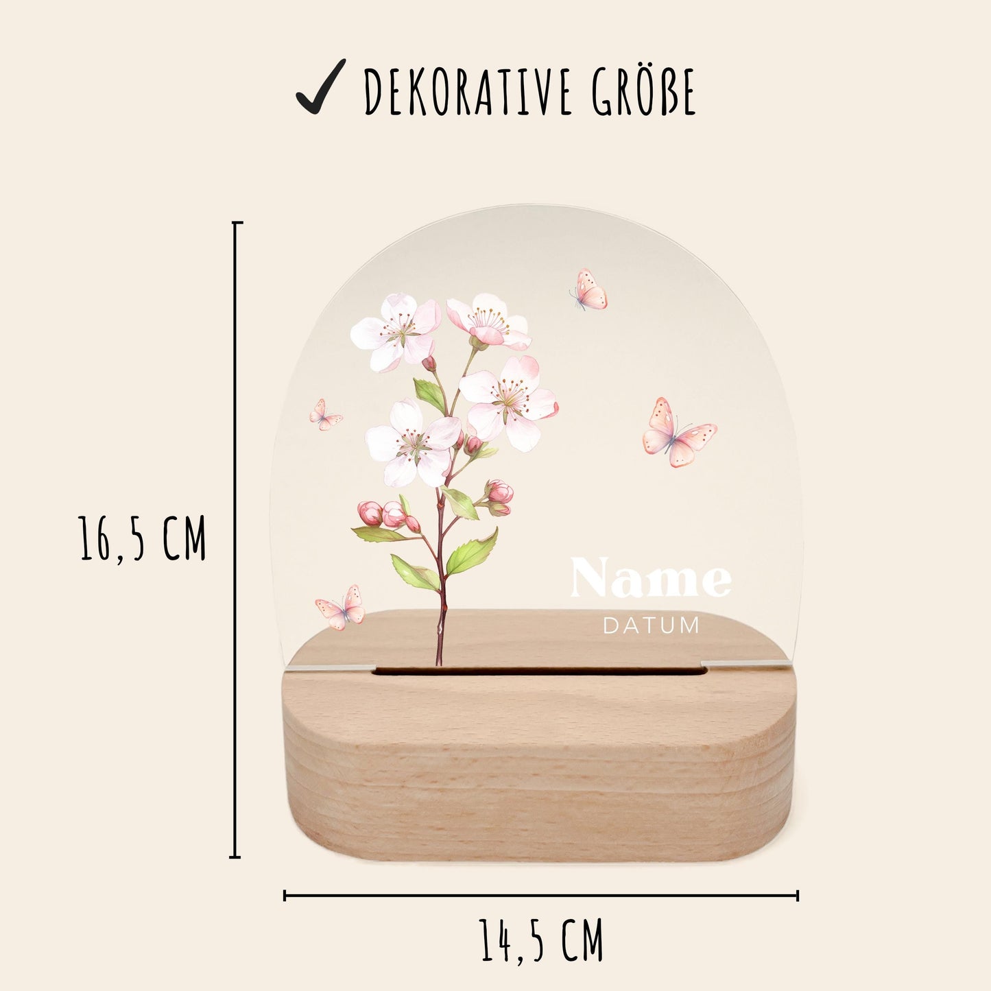 Geburtsgeschenk Mädchen Nachtlicht Baby personalisiert Monatsblume Geschenk zur Geburt Nachtlampe inkl. Holzfuß & Netzteil | Mai