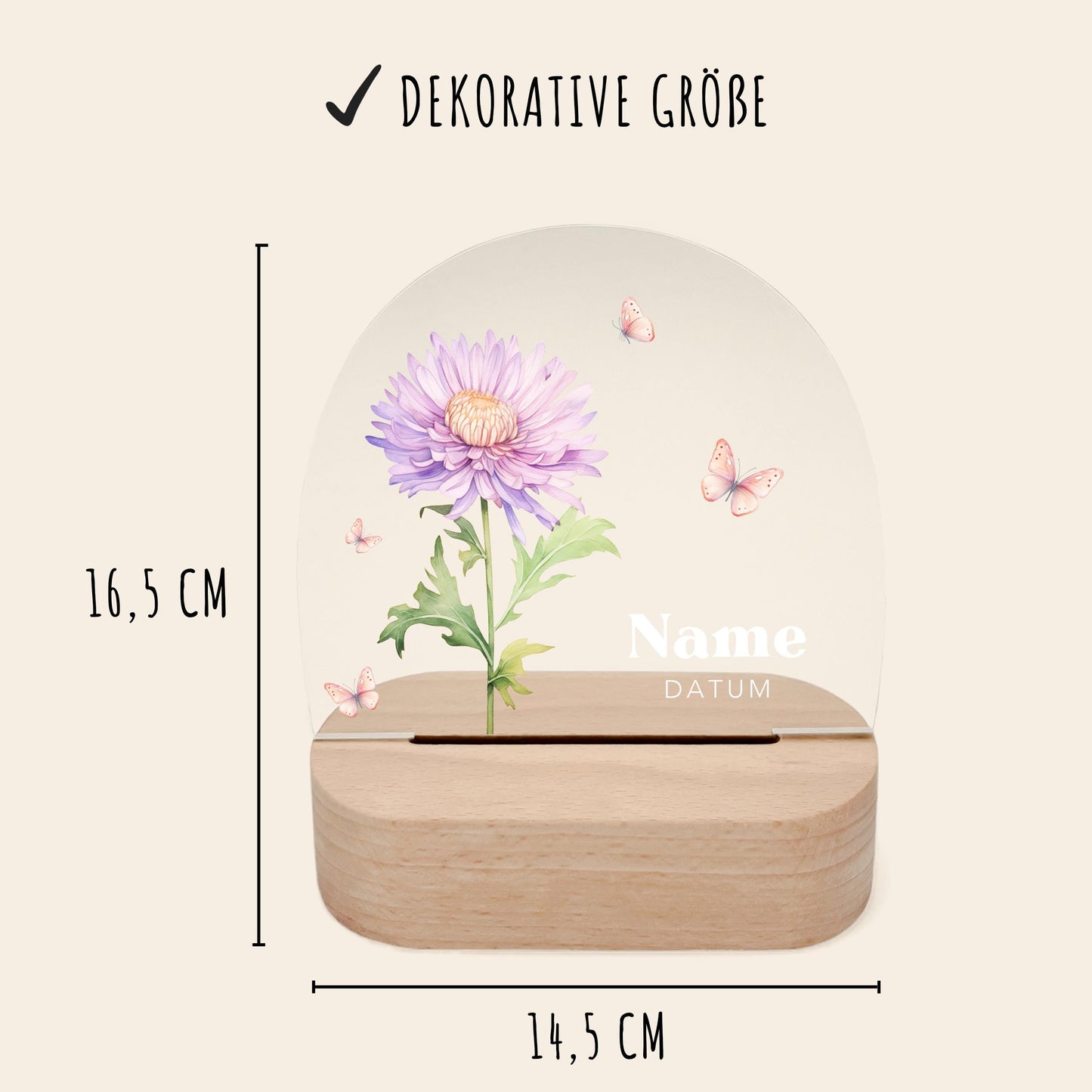 Geburtsgeschenk Mädchen Nachtlicht Baby personalisiert Monatsblume Geschenk zur Geburt Nachtlampe inkl. Holzfuß & Netzteil | September