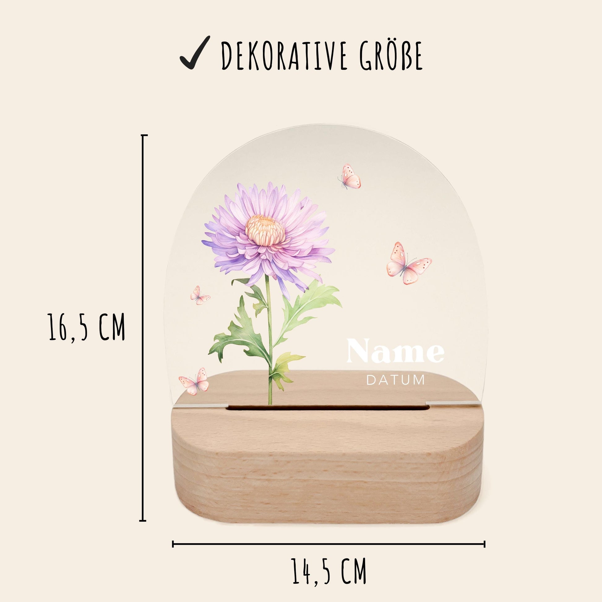 Geburtsgeschenk Mädchen Nachtlicht Baby personalisiert Monatsblume Geschenk zur Geburt Nachtlampe inkl. Holzfuß & Netzteil | September