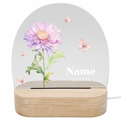 Geburtsgeschenk Mädchen Nachtlicht Baby personalisiert Monatsblume Geschenk zur Geburt Nachtlampe inkl. Holzfuß & Netzteil | September