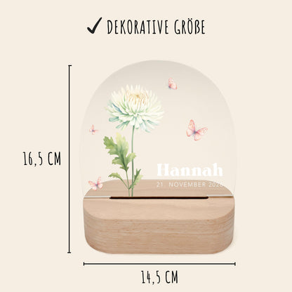 Geburtsgeschenk Mädchen Nachtlicht Baby personalisiert Monatsblume Geschenk zur Geburt Nachtlampe inkl. Holzfuß & Netzteil | November