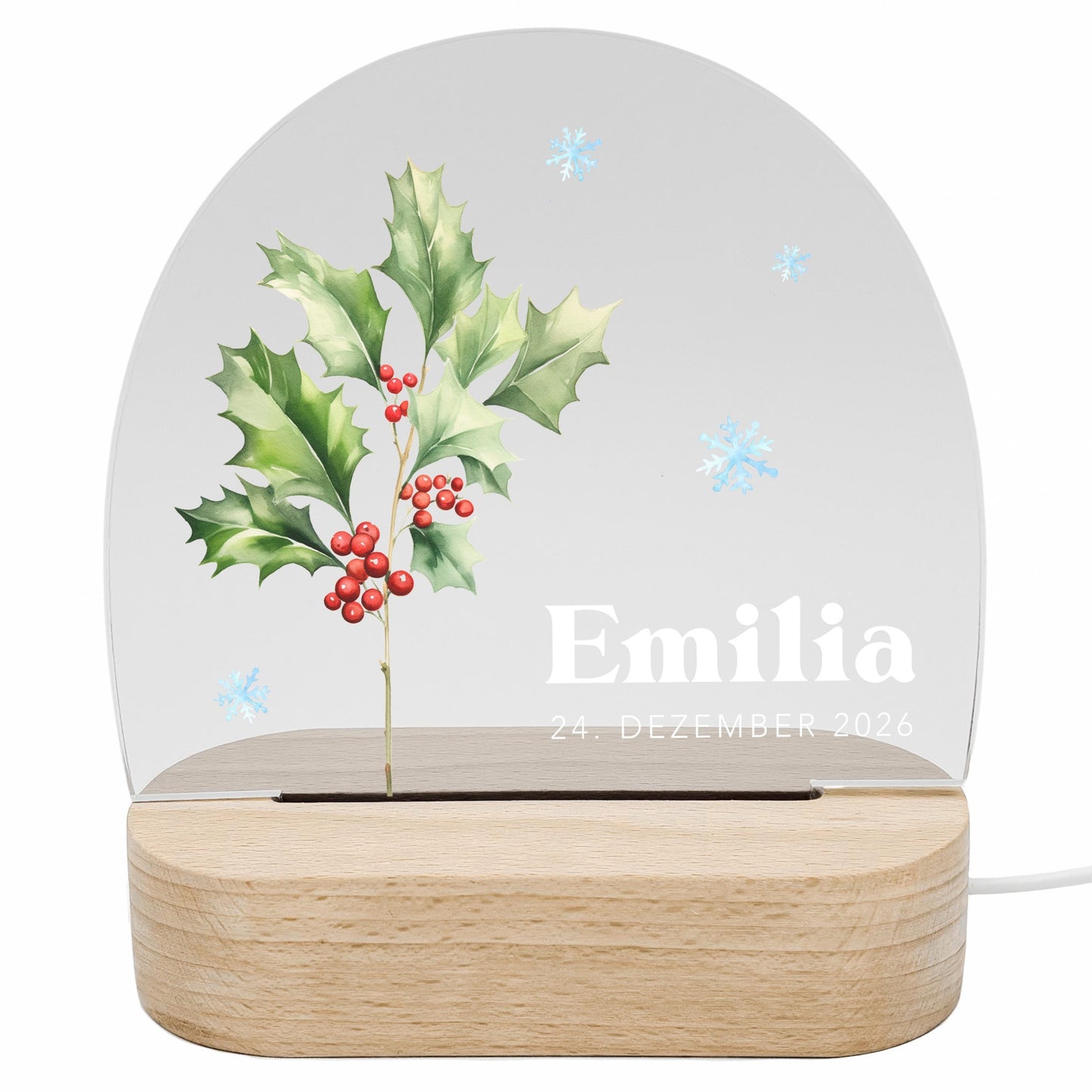 Geburtsgeschenk Mädchen Nachtlicht Baby personalisiert Monatsblume Geschenk zur Geburt Nachtlampe inkl. Holzfuß & Netzteil | Dezember