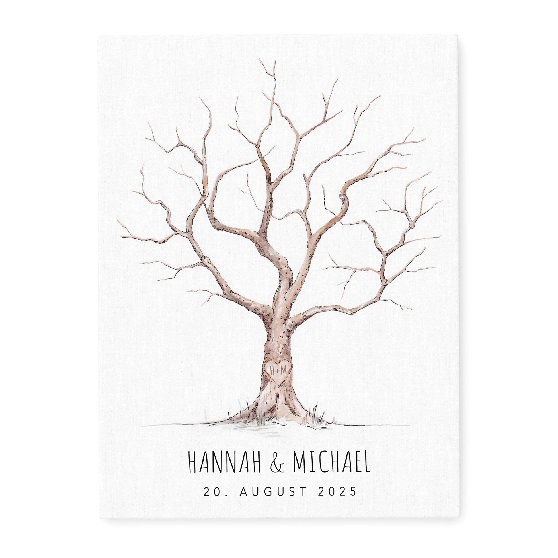 Hochzeit Gästebuch Fingerabdruck Leinwand personalisiert Hochzeitsbaum Hochzeitsgeschenk 30x40 cm (OHNE Farbe)