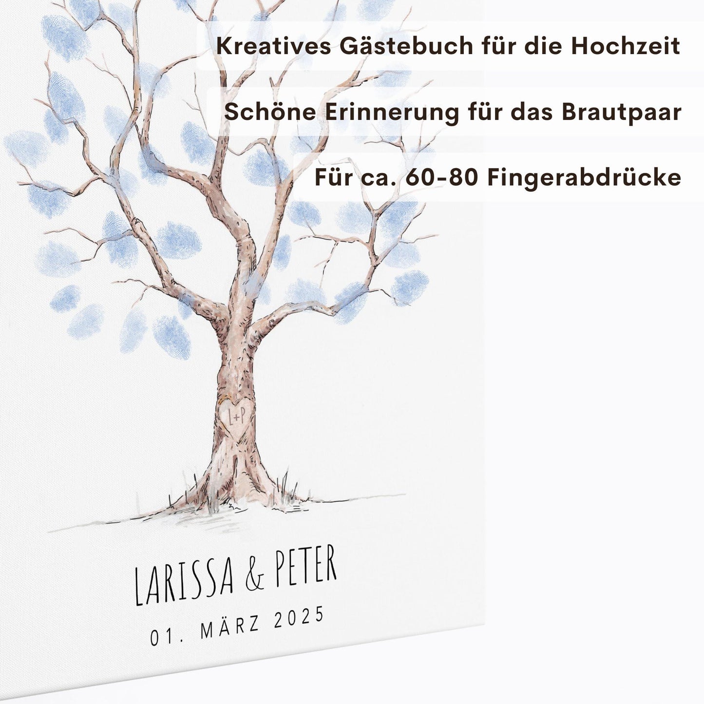 Hochzeit Gästebuch Fingerabdruck Leinwand personalisiert Hochzeitsbaum Hochzeitsgeschenk 30x40 cm (OHNE Farbe)