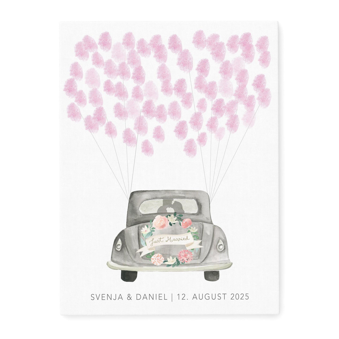 Gästebuch zur Hochzeit Fingerabdruck personalisierte Leinwand Hochzeitsauto Hochzeitsgeschenk 30x40 cm (OHNE Farbe)