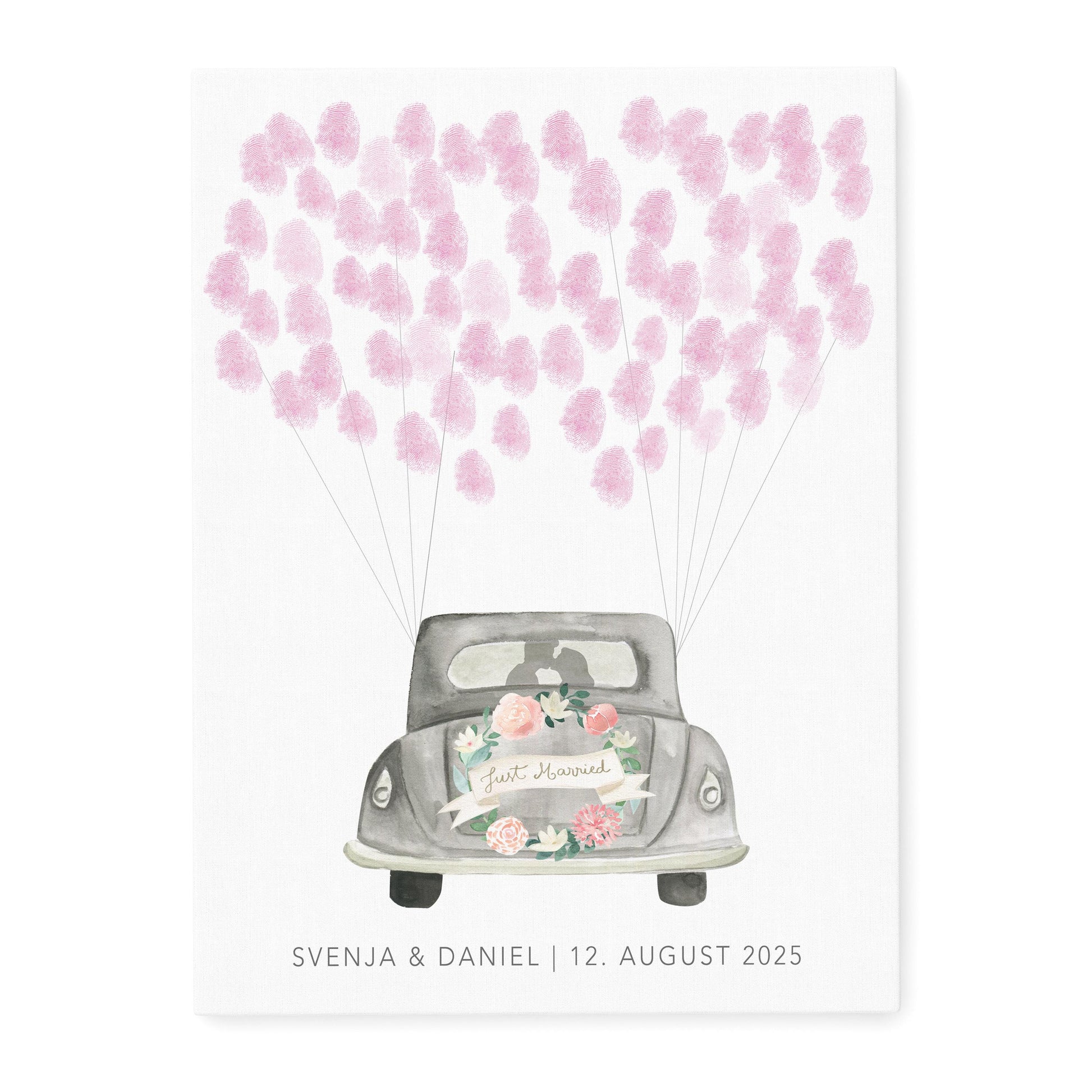 Gästebuch zur Hochzeit Fingerabdruck personalisierte Leinwand Hochzeitsauto Hochzeitsgeschenk 30x40 cm (OHNE Farbe)