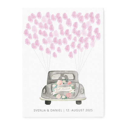 Gästebuch zur Hochzeit Fingerabdruck personalisierte Leinwand Hochzeitsauto Hochzeitsgeschenk 30x40 cm (OHNE Farbe)