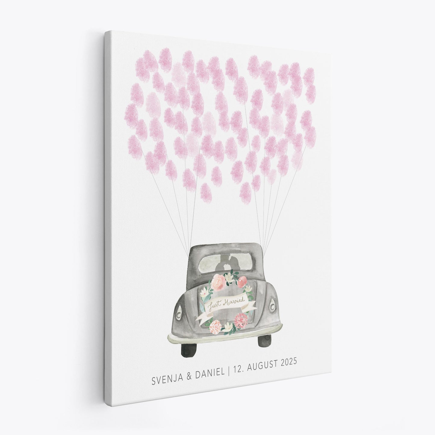 Gästebuch zur Hochzeit Fingerabdruck personalisierte Leinwand Hochzeitsauto Hochzeitsgeschenk 30x40 cm (OHNE Farbe)