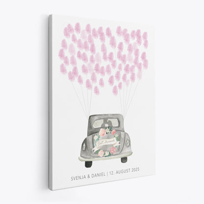 Gästebuch zur Hochzeit Fingerabdruck personalisierte Leinwand Hochzeitsauto Hochzeitsgeschenk 30x40 cm (OHNE Farbe)