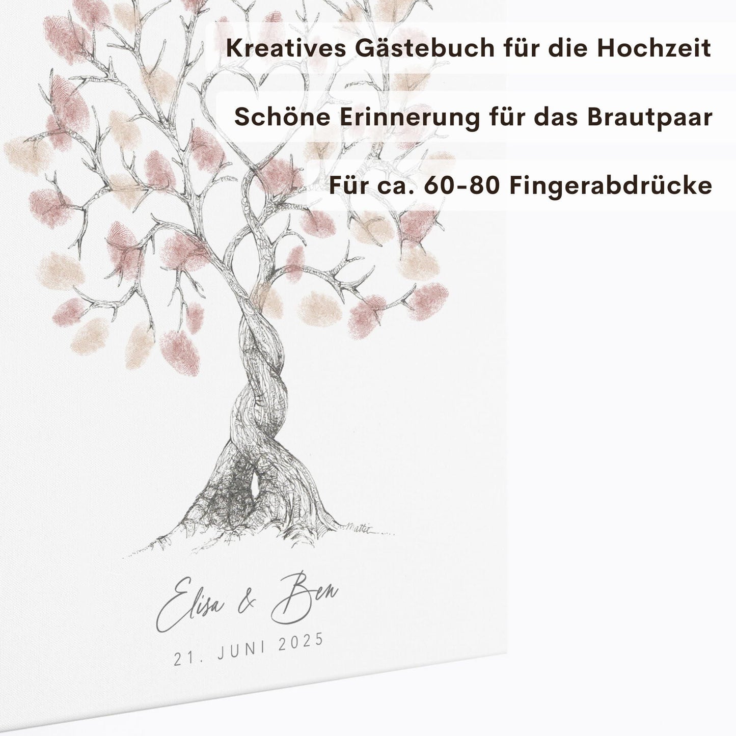 Hochzeitsgästebuch Leinwand Hochzeit Gästebuch Fingerabdruck personalisiert Hochzeitsbaum Hochzeitsgeschenk 30x40 cm (OHNE Farbe)