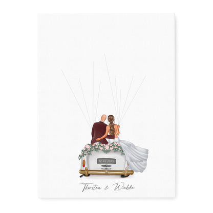 Hochzeit Gästebuch Fingerabdruck Leinwand personalisiert mit Brautpaar Hochzeitsauto Hochzeitsgeschenk 30x40 cm (OHNE Farbe)