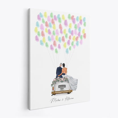 Hochzeit Gästebuch Fingerabdruck Leinwand personalisiert mit Brautpaar Hochzeitsauto Hochzeitsgeschenk 30x40 cm (OHNE Farbe)