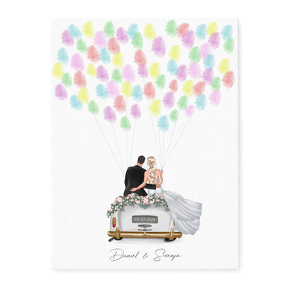 Hochzeit Gästebuch Fingerabdruck Leinwand personalisiert mit Brautpaar Hochzeitsauto Hochzeitsgeschenk 30x40 cm (OHNE Farbe)
