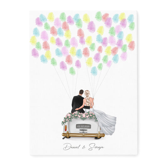 Hochzeit Gästebuch Fingerabdruck Leinwand personalisiert mit Brautpaar Hochzeitsauto Hochzeitsgeschenk 30x40 cm (OHNE Farbe)
