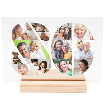 80. Geburtstag Frau Mann Geschenk Foto Acrylglas Bild Fotogeschenk personalisiert Geburtstagsgeschenk Fotocollage inkl. Holzfuß 20x30 cm