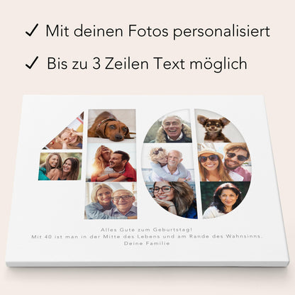 40. Geburtstag Frau Mann Geschenk Fotocollage 40 Leinwand personalisiert mit Fotos Fotogeschenk Geburtstagsgeschenk 30x40 cm