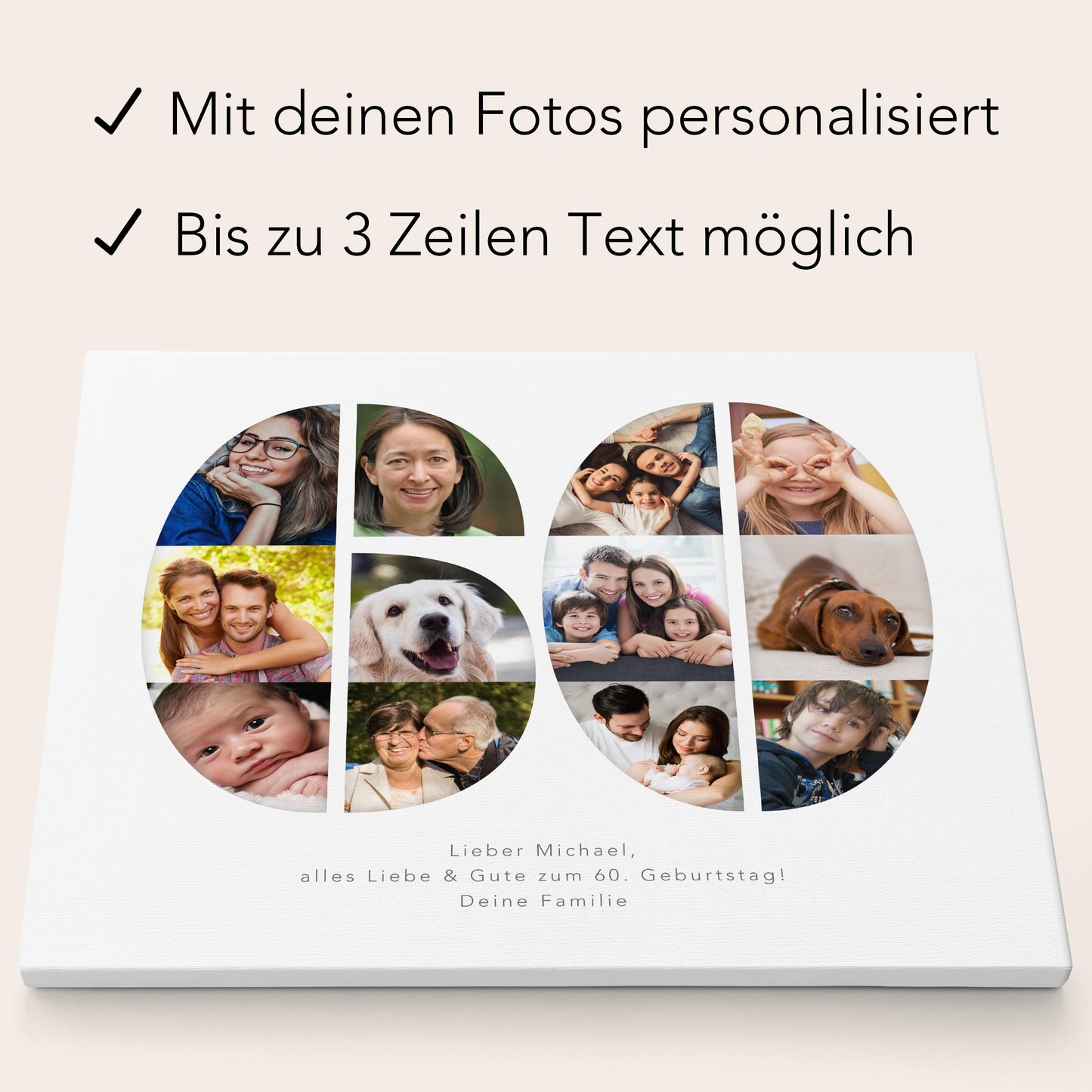60. Geburtstag Frau Mann Geschenk Fotocollage 60 Leinwand personalisiert mit Fotos Fotogeschenk Geburtstagsgeschenk 30x40 cm