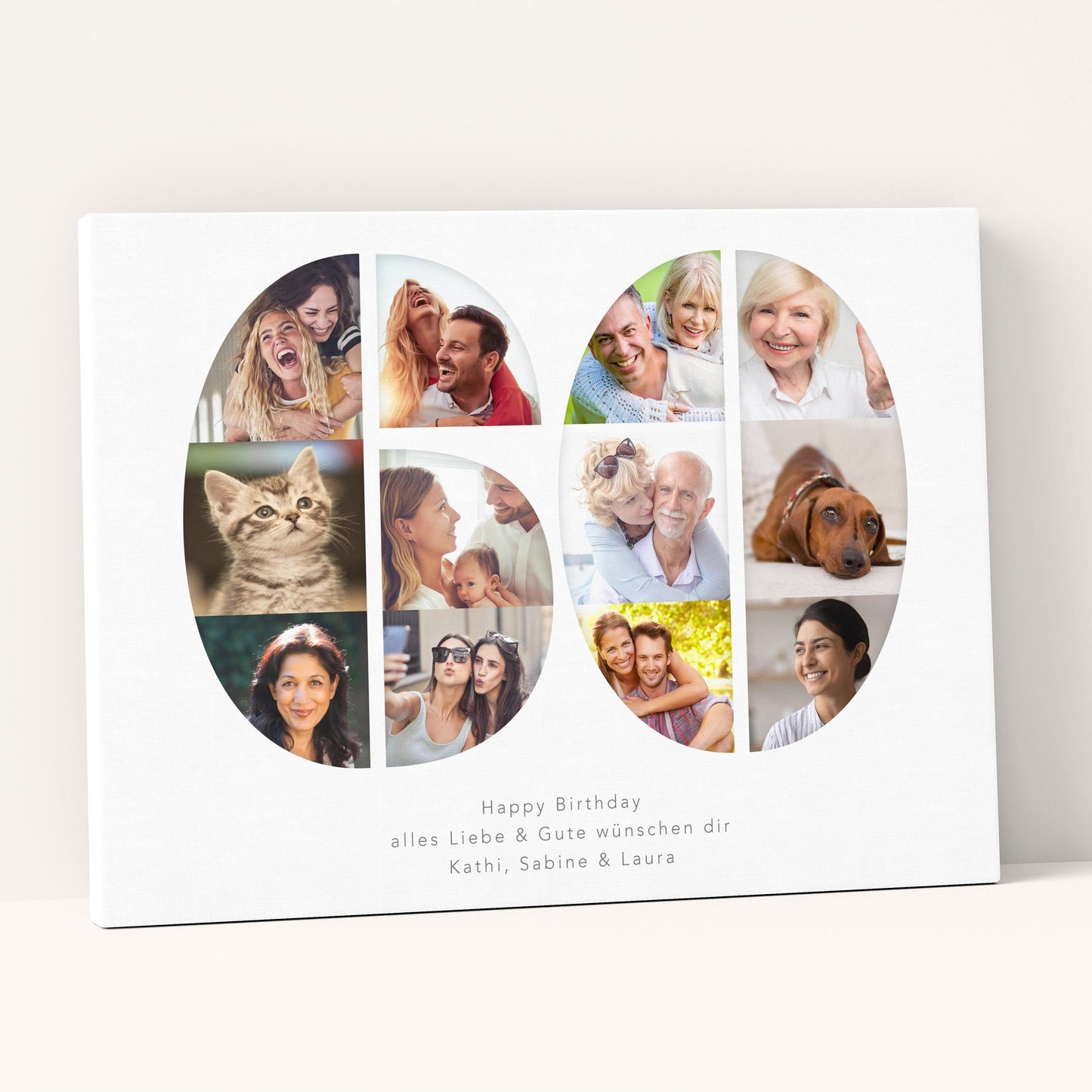 60. Geburtstag Frau Mann Geschenk Fotocollage 60 Leinwand personalisiert mit Fotos Fotogeschenk Geburtstagsgeschenk 30x40 cm
