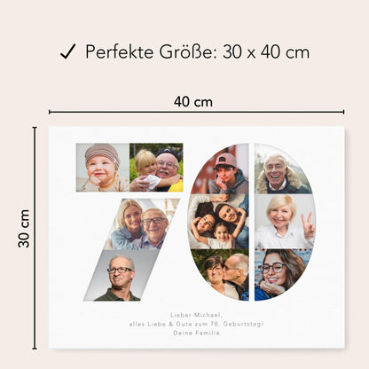 70. Geburtstag Frau Mann Geschenk Fotocollage 70 Leinwand personalisiert mit Fotos Fotogeschenk Geburtstagsgeschenk 30x40 cm