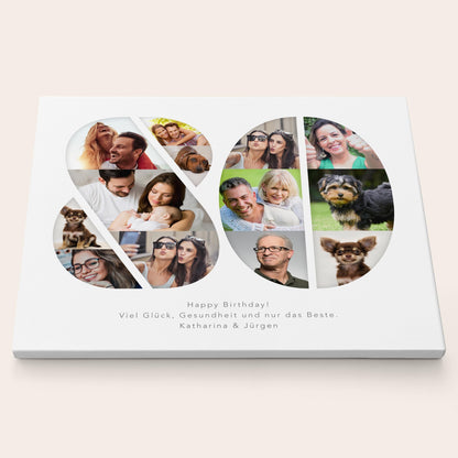 80. Geburtstag Frau Mann Geschenk Fotocollage 80 Leinwand personalisiert mit Fotos Fotogeschenk Geburtstagsgeschenk 30x40 cm