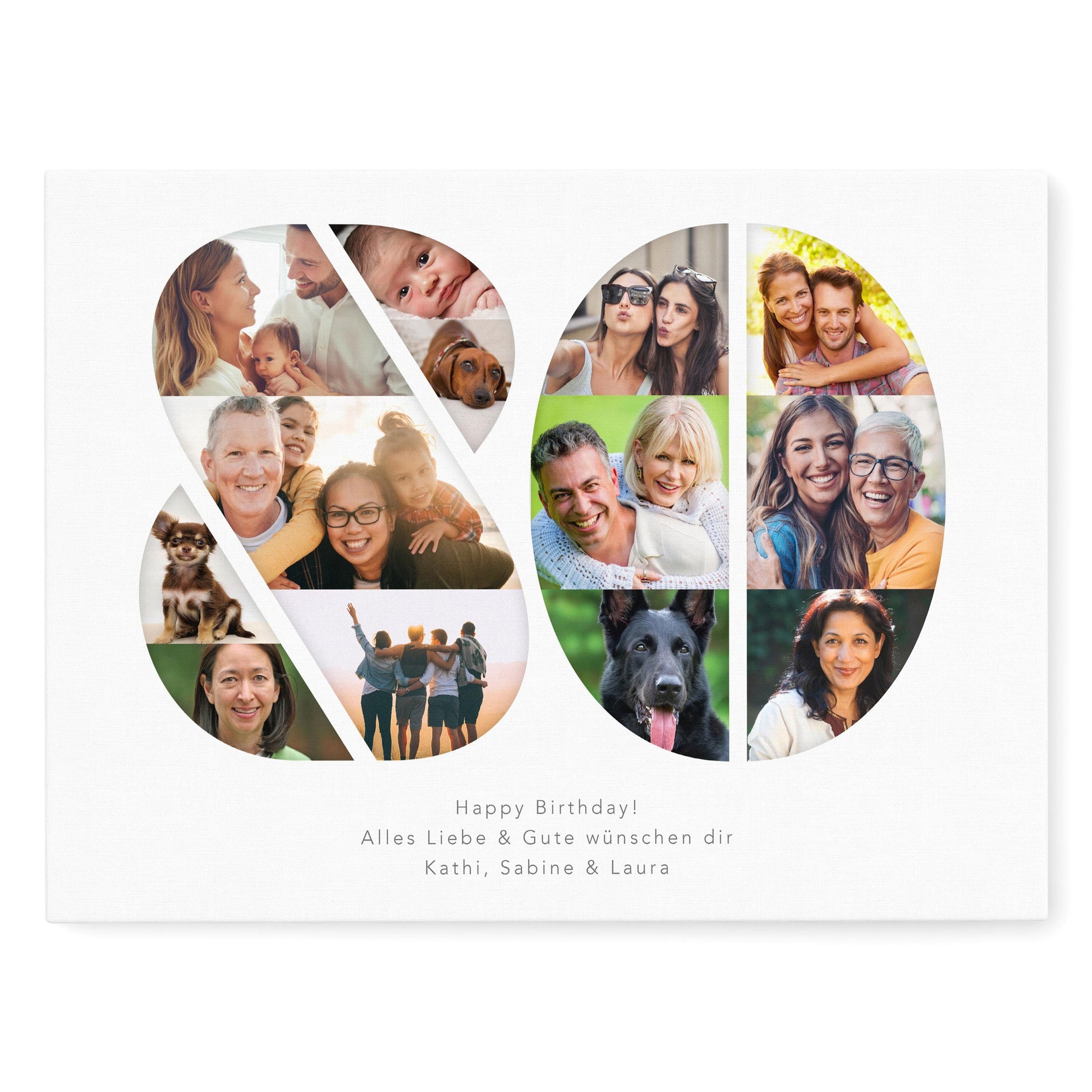 80. Geburtstag Frau Mann Geschenk Fotocollage 80 Leinwand personalisiert mit Fotos Fotogeschenk Geburtstagsgeschenk 30x40 cm