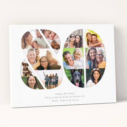 80. Geburtstag Frau Mann Geschenk Fotocollage 80 Leinwand personalisiert mit Fotos Fotogeschenk Geburtstagsgeschenk 30x40 cm