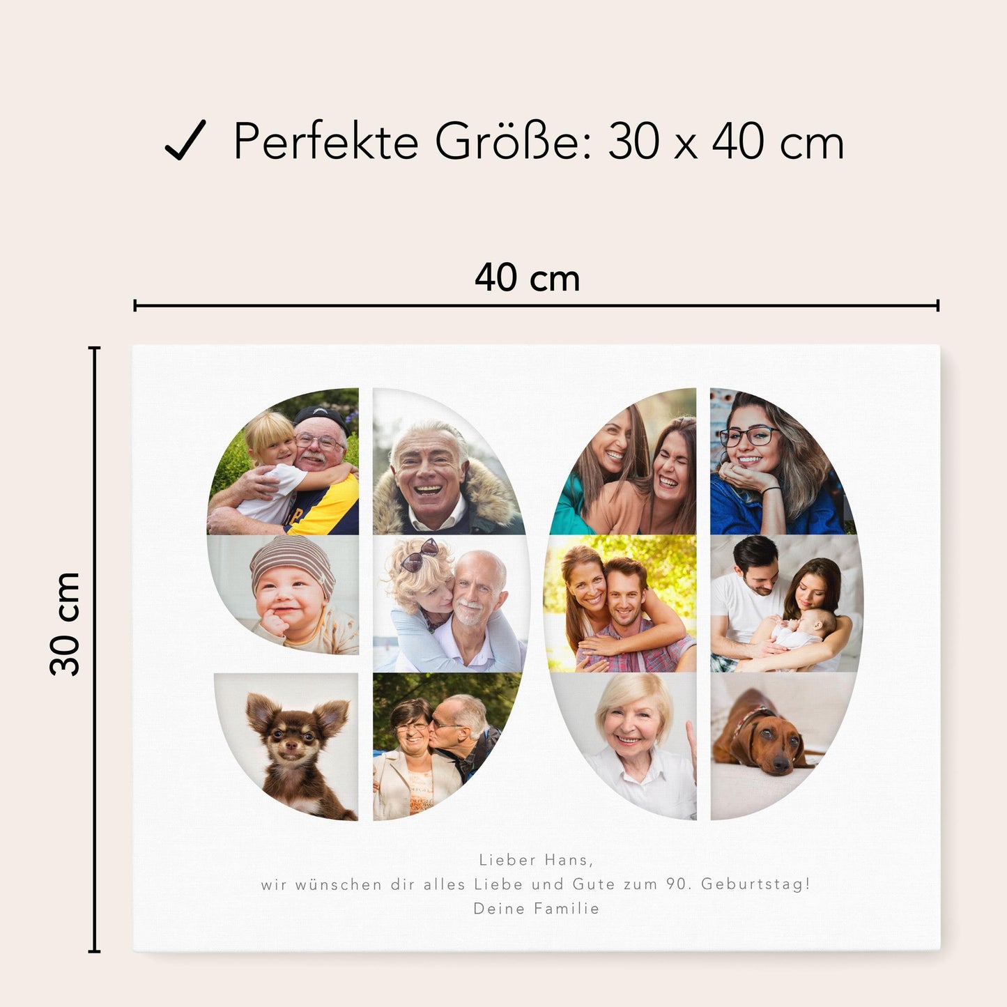 90. Geburtstag Frau Mann Geschenk Fotocollage 90 Leinwand personalisiert mit Fotos Fotogeschenk Geburtstagsgeschenk 30x40 cm