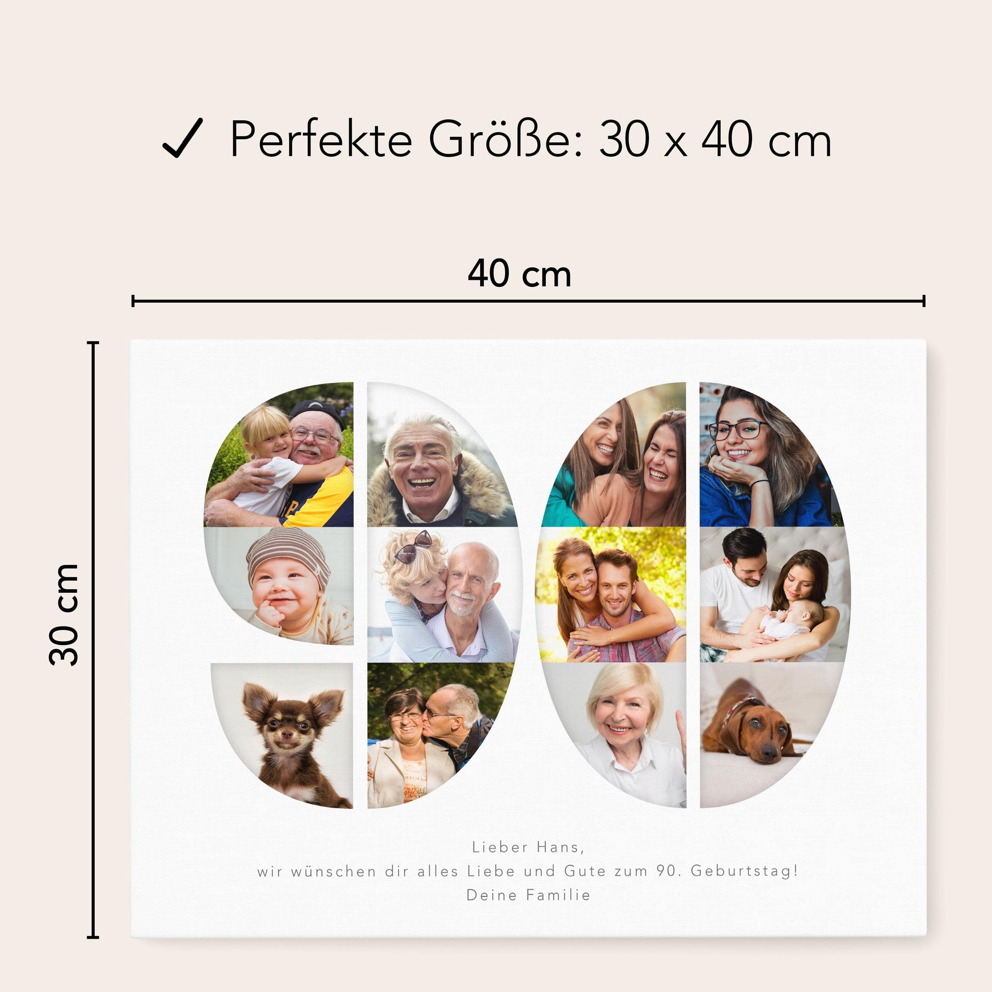 90. Geburtstag Frau Mann Geschenk Fotocollage 90 Leinwand personalisiert mit Fotos Fotogeschenk Geburtstagsgeschenk 30x40 cm