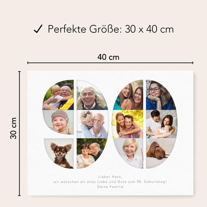 90. Geburtstag Frau Mann Geschenk Fotocollage 90 Leinwand personalisiert mit Fotos Fotogeschenk Geburtstagsgeschenk 30x40 cm