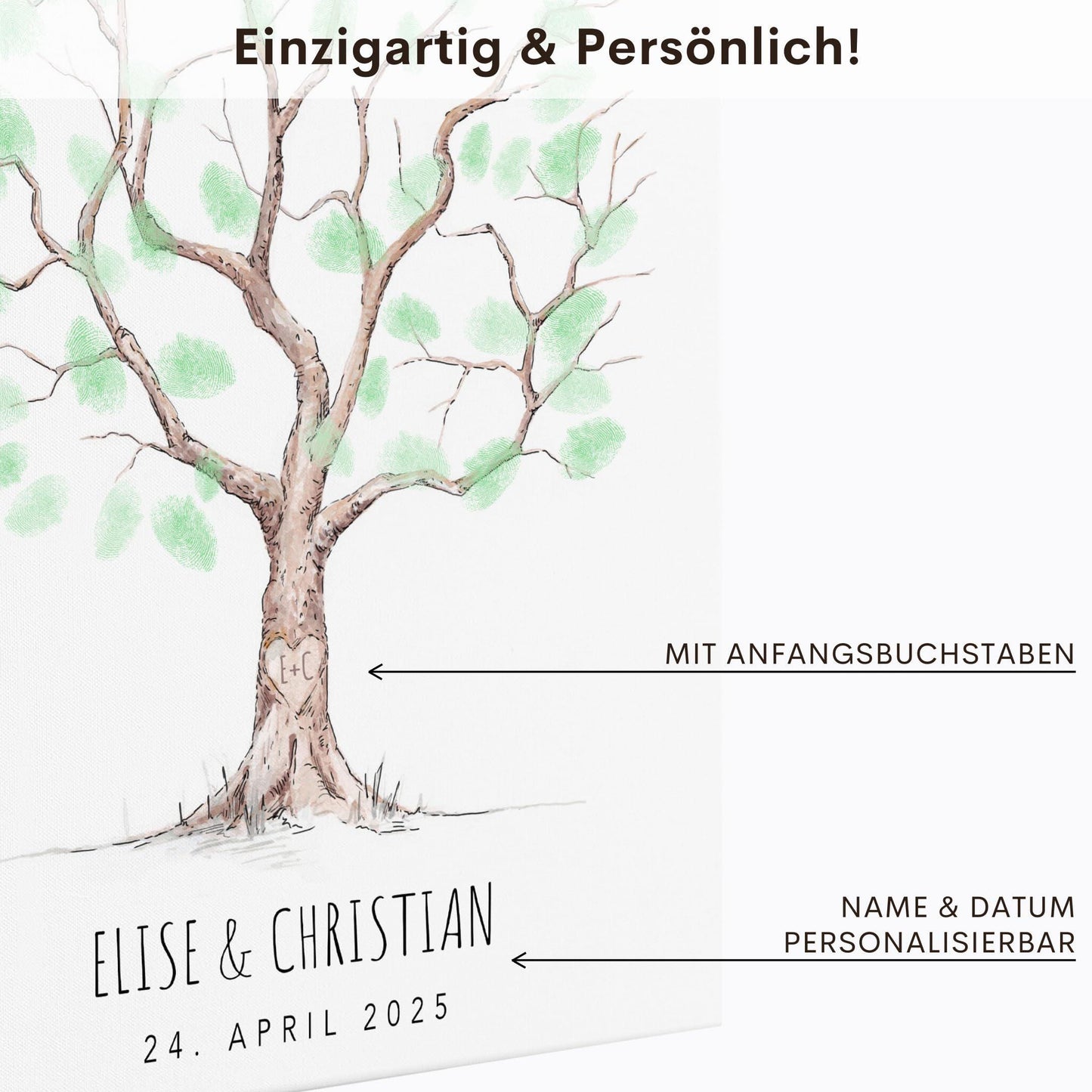 Hochzeit Gästebuch Fingerabdruck Leinwand personalisiert Hochzeitsbaum Hochzeitsgeschenk 30x40 cm (OHNE Farbe)