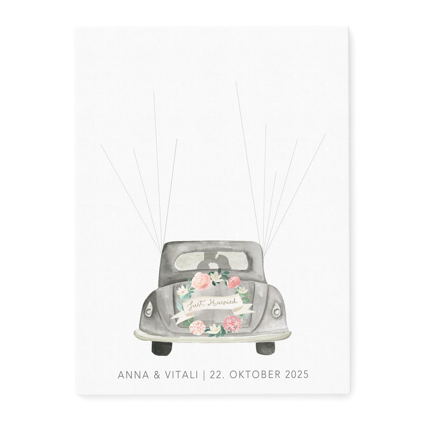 Gästebuch zur Hochzeit Fingerabdruck personalisierte Leinwand Hochzeitsauto Hochzeitsgeschenk 30x40 cm (OHNE Farbe)