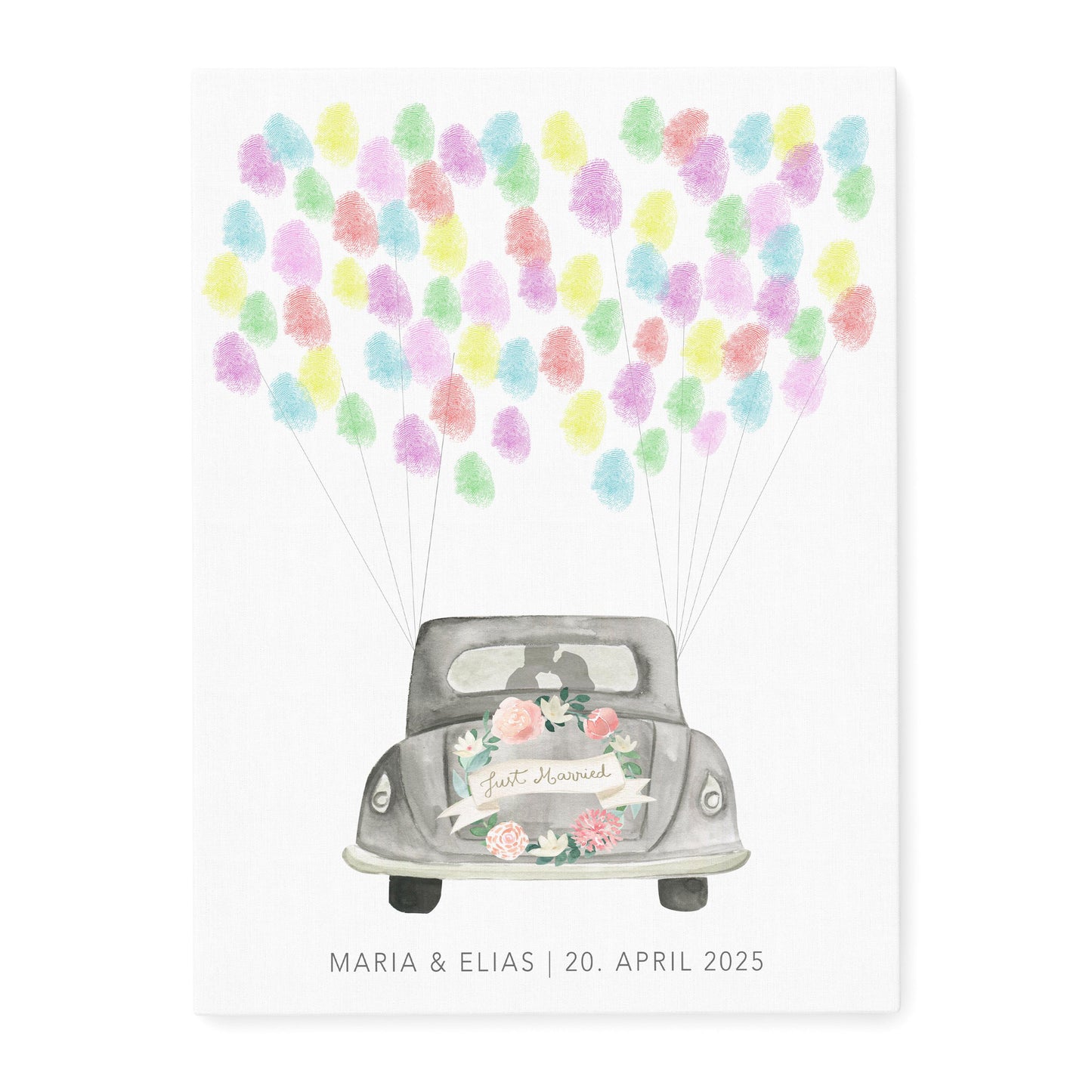 Gästebuch zur Hochzeit Fingerabdruck personalisierte Leinwand Hochzeitsauto Hochzeitsgeschenk 30x40 cm (OHNE Farbe)