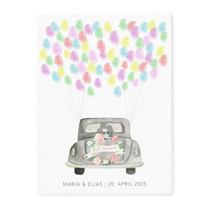 Gästebuch zur Hochzeit Fingerabdruck personalisierte Leinwand Hochzeitsauto Hochzeitsgeschenk 30x40 cm (OHNE Farbe)