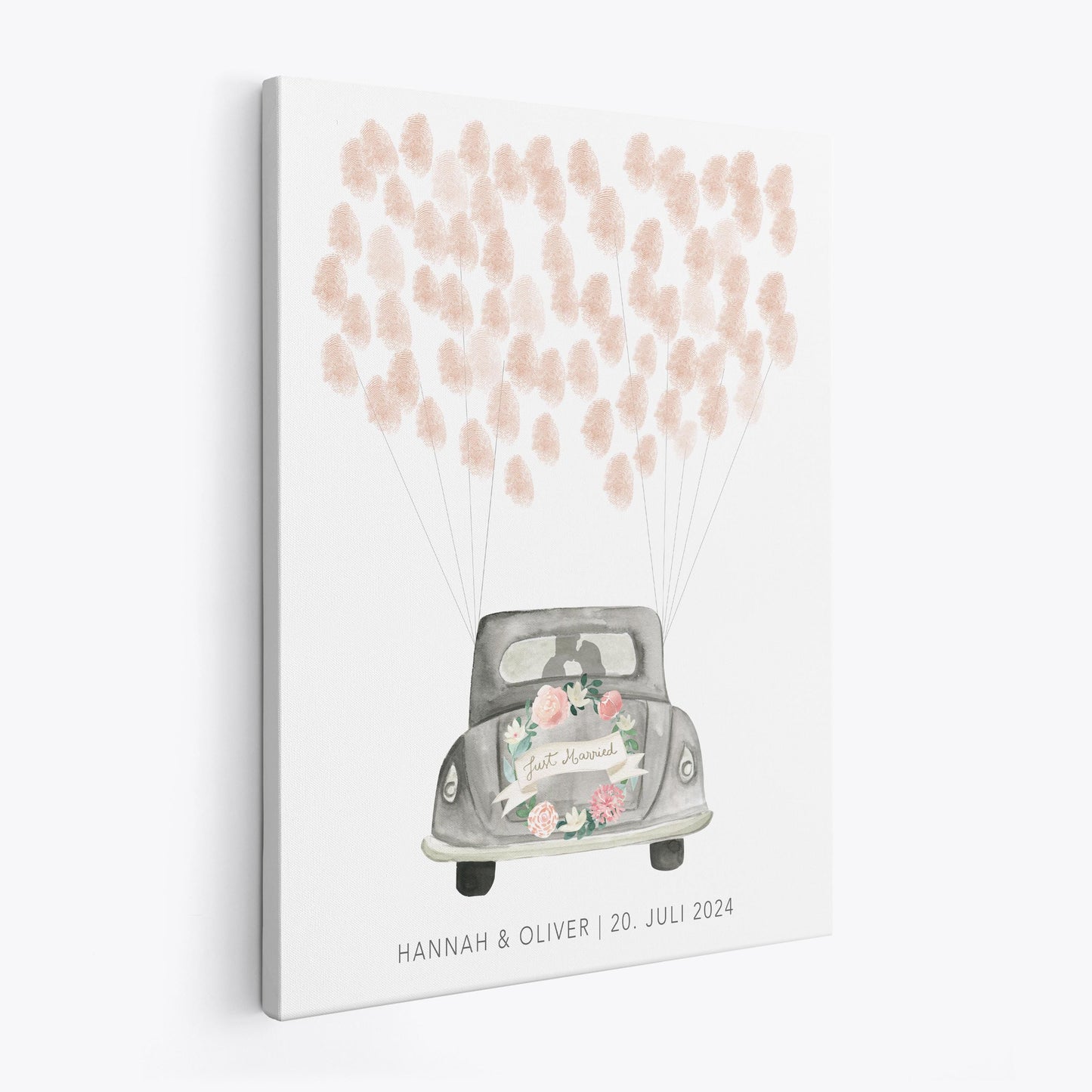 Gästebuch zur Hochzeit Fingerabdruck personalisierte Leinwand Hochzeitsauto Hochzeitsgeschenk 30x40 cm (OHNE Farbe)