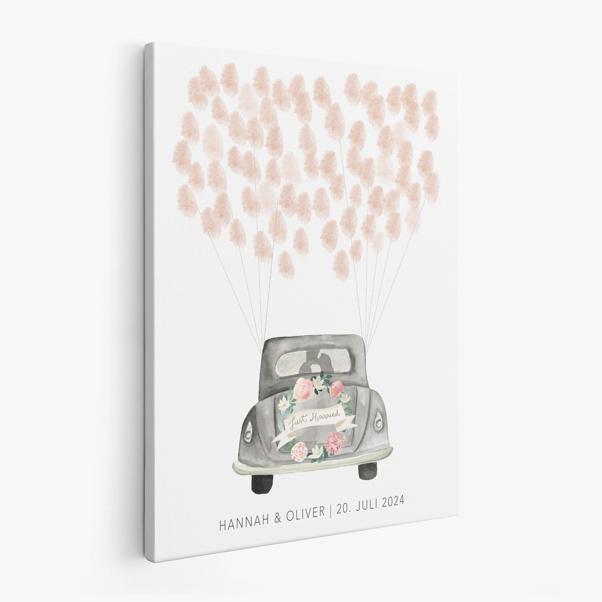 Gästebuch zur Hochzeit Fingerabdruck personalisierte Leinwand Hochzeitsauto Hochzeitsgeschenk 30x40 cm (OHNE Farbe)