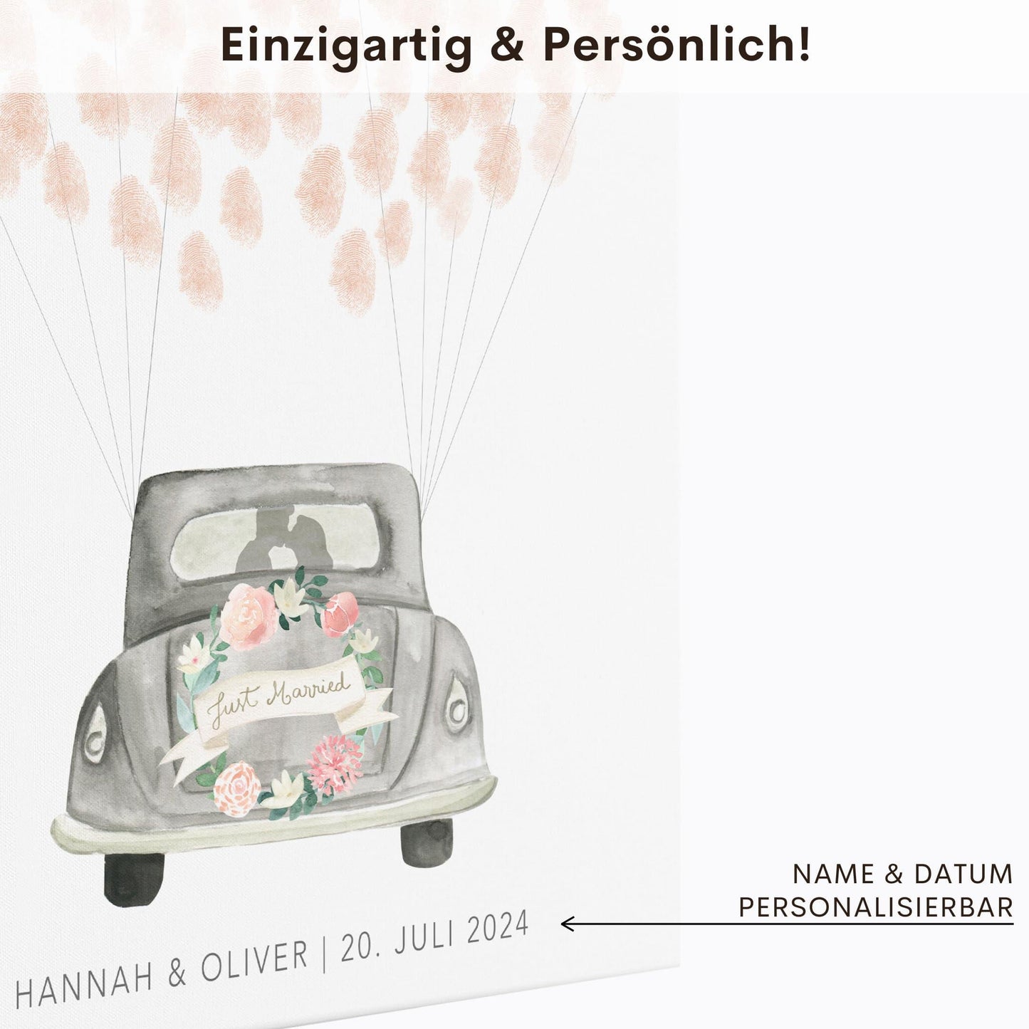 Gästebuch zur Hochzeit Fingerabdruck personalisierte Leinwand Hochzeitsauto Hochzeitsgeschenk 30x40 cm (OHNE Farbe)
